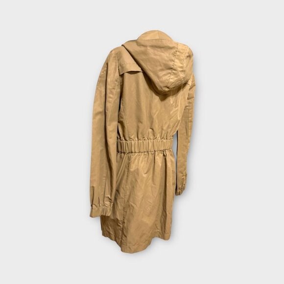 Tory Burch Warren Ruffle Coat 4 Tan Jacket Raincoat Trench Zip Hooded Classic - Picture 8 of 11